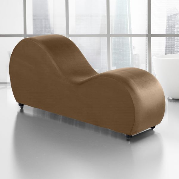 Small Romantic Chaise Longue Luxury Solid Pattern Of Velvet Fabric, Light Brown, In Hosue