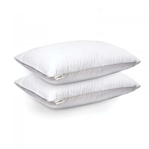 In House | 2 Pieces Solid Cotton Bed Pillow With Microfiber Filling - 75x50 cm - White