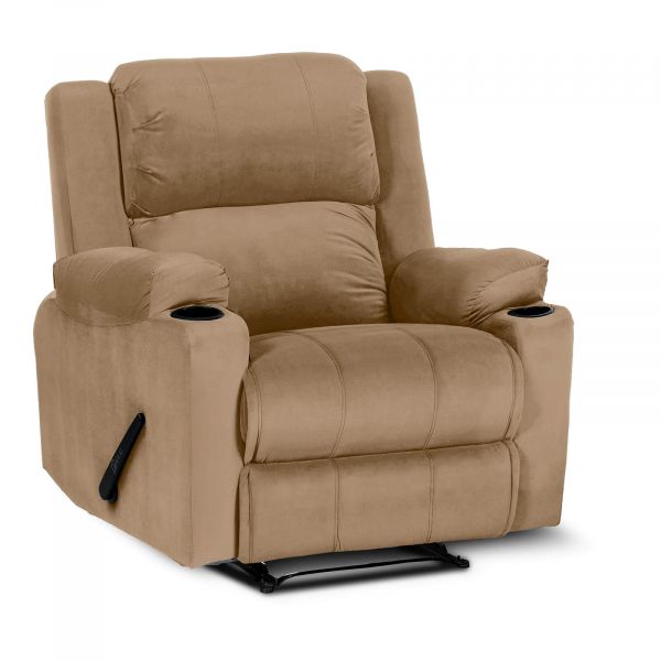 Lazy Troy Velvet Classic Recliner Chair with Cups Holder, Light Brown | In House