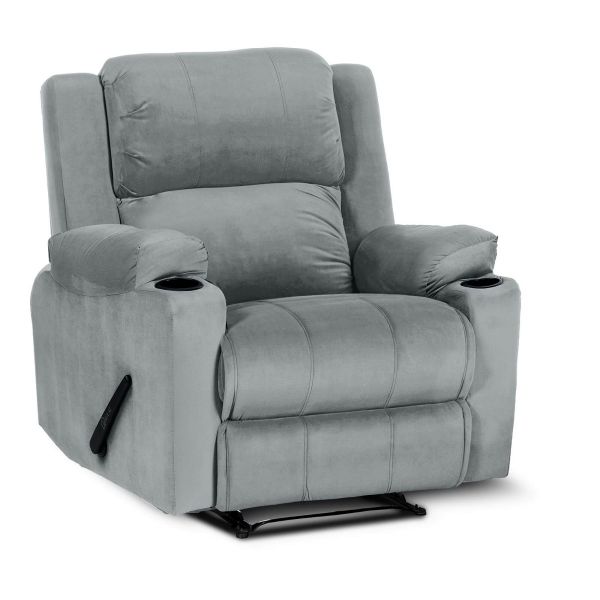 Lazy Troy Velvet Classic Recliner Chair with Cups Holder, Gray | In House