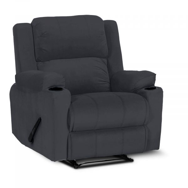 Lazy Troy Velvet Classic Recliner Chair with Cups Holder, Dark Gray | In House