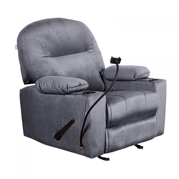 Velvet Classic Cinematic Recliner Chair with Phone & Plastic Cups Holder, Deep Grey, Panda