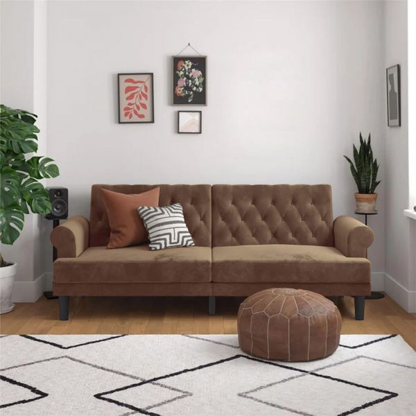 Nutella | 2 In 1 Sofabed Velvet Upholstered, Light Brown