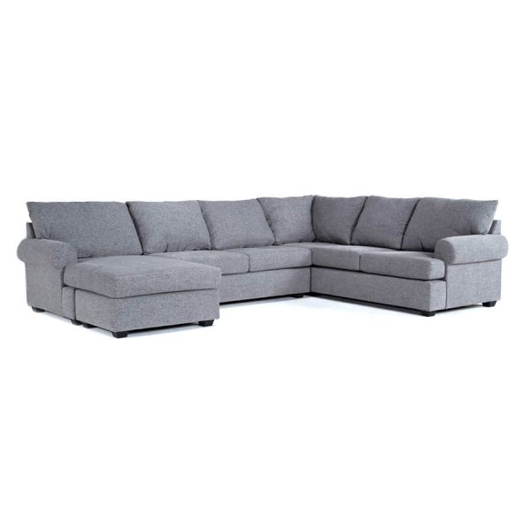 In House Corner Sofa Set With Right Arm Chaise Longue Linen Upholstered 6 Seats Grey