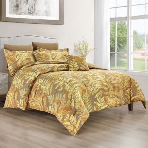 Tulane | Comforter Set 8 Pieces, King, 260x240 cm, Light Brown & Gold