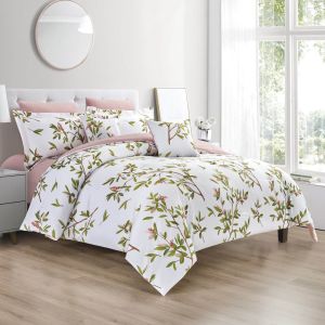 Casey | Comforter Set 8 Pieces, King, 260x240 cm, White & Rose Pink