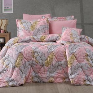 Dijon | 8 Pieces Ranforce Cotton Comforter Set, King, 260x240 cm, 23362-v4, Pink & Grey