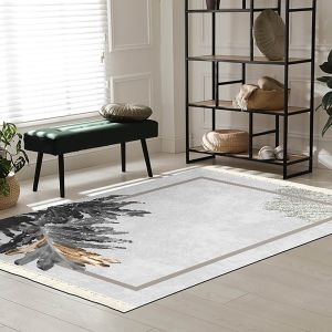 In House | Wooded Design Turkish Rectangular Decorative Carpet, Light Grey-102010200952-1