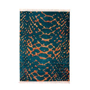 In House | Amjad Modern Design Rectangular Decorative Carpet, Blue & Gold