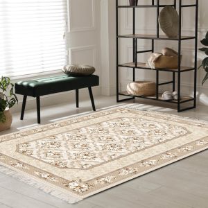 In House | Wooded Design Turkish Rectangular Decorative Carpet, Brown