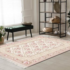 In House | Wooded Design Turkish Rectangular Decorative Carpet, Light Pink, 60x40 cm