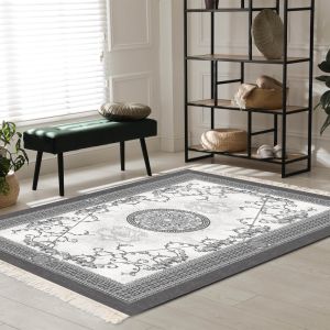 In House | Classic Design Turkish Rectangular Decorative Carpet, Grey