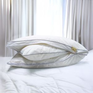 2 Pieces Secret Double Pillow with Silver line, 90x50 cm + 50x37 cm, Cotton with Nano Filling, White, In House