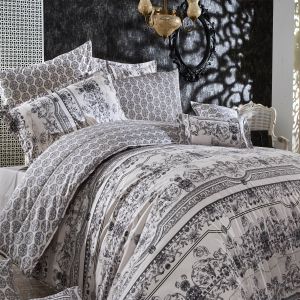 landor | 8 Pieces Ranforce Cotton Comforter Set from In House, King, 260x240 cm, LANDOR, White & Grey