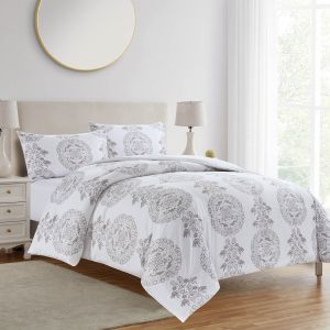 Larry | Microfiber Comforter Set 4 Pieces, King, 260x240 cm, White & Grey