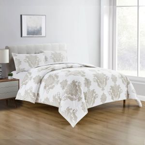 Lazio | Microfiber Comforter Set 4 Pieces, King, 260x240 cm, White & Beige