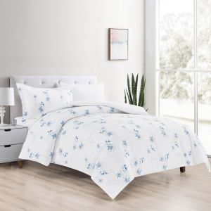 Melika | Microfiber Comforter Set 4 Pieces, Queen, 240x190 cm, White & Blue