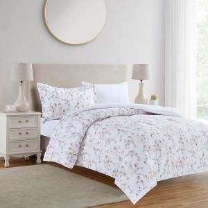 Royce | Microfiber Comforter Set 4 Pieces, Queen, 240x190 cm, White & Pink