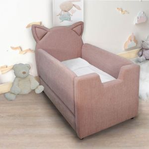 Bed Frame Masha with Removable Sides in Distinctive Design, Padded Linen, In House