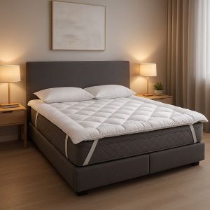 Two Layers Super Microfiber Mattress Topper 5 cm With Rubber Corners Edges - White