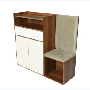 Shoe Cabinet with Bench, Storage Shelf and Storage Cabinet and Mdf Wood, White and Brown, S2