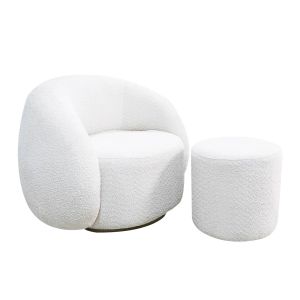 Bouclé Upholstered Chair with Pouf Ottoman, E6