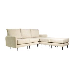 Three-Seater Sofa with Chaise, 2 Poufs, Shakkel, Adjustable, Easy Assembly, Chanel, Ivory, In House