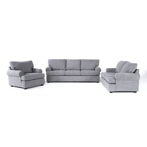 In House Sofa With Arms Set 3 Linen Upholstered - 3 Seats - Grey