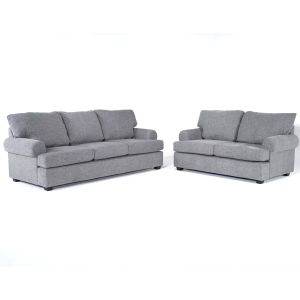 In House Sofa With Arms Set 2 Linen Upholstered - 5 Seats - Grey