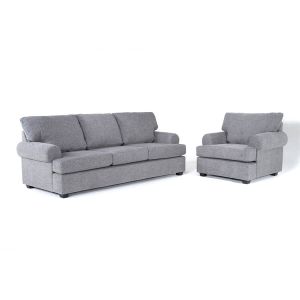 In House Sofa With Arms Set 2 Linen Upholstered - 4 Seats - Grey