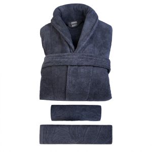 3 Pieces Egyptian Cotton Bath Towel Set - Highly Absorbent 100%, Includes Robe + Two Towels 140&times;70, 90&times;50 cm, Grey