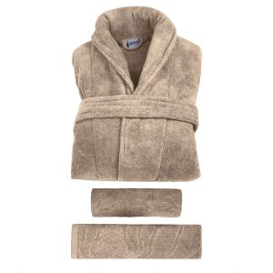 3 Pieces Egyptian Cotton Bath Towel Set - Highly Absorbent 100%, Includes Robe + Two Towels 140×70, 90×50 cm, Beige