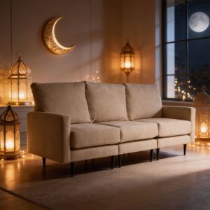 Three-Seater Sofa, Shakkel, Adjustable, Easy Assembly, Chanel, Ivory, In House