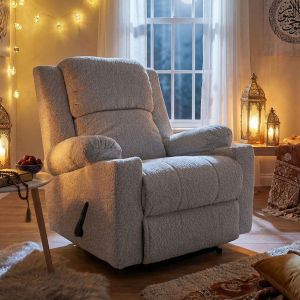 Cinematic Recliner Chair with Cups Holder Lazy Troy, Boucl&eacute;, In House