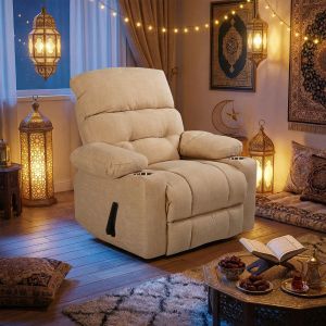 Cinematic Recliner Chair with Cups Holder NZ60, Burlap with Nano Filling, In House
