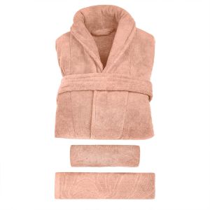 3 Pieces Egyptian Cotton Bath Towel Set - Highly Absorbent 100%, Includes Robe + Two Towels 140&times;70, 90&times;50 cm, Pink