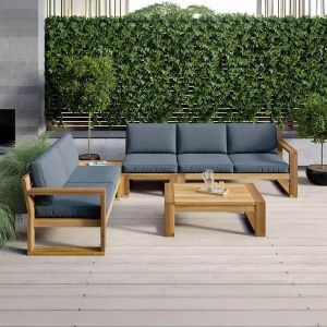 Set of two-seater and three-seater sofas and a table, linen, 3 pieces, Grey & Brown
