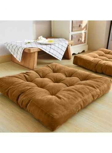 Simple and Comfortable Square Floor Velvet Tuffed Cushion 55x55x10 cm From Regal In House - Camel