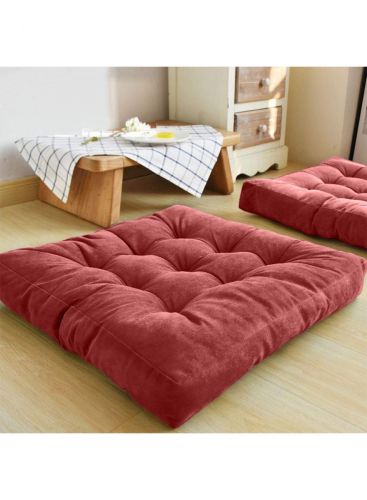 Simple and Comfortable Square Floor Velvet Tuffed Cushion 55x55x10 cm From Regal In House - أحمر دم الغزال