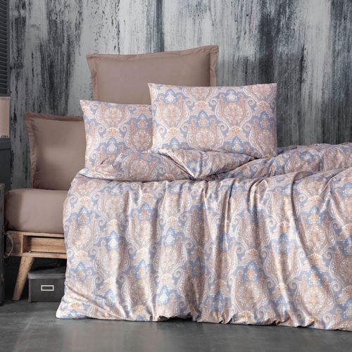 In House Ranforse Cotton Comforter Cover Set - Beige & Blue - 85597