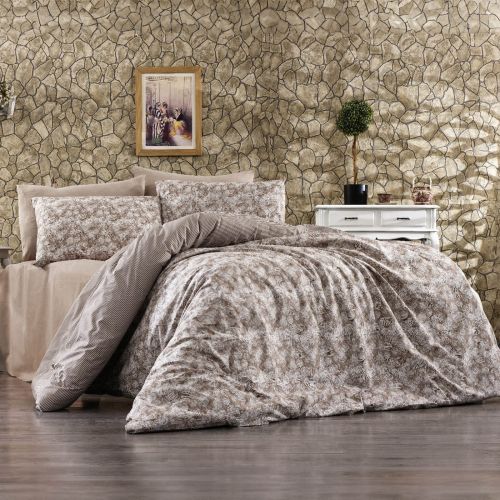 Ayten | 8 Pieces Ranforce Cotton Comforter Set from In House, King, 260x240 cm, 23650-v2, White & Beige