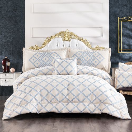 Toronto Comforter Set Beige & Blue 260x240 cm
