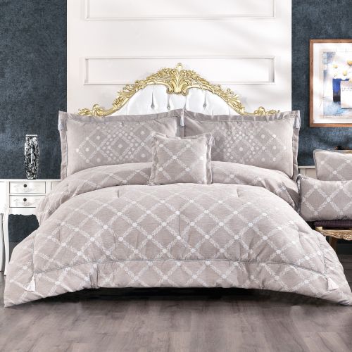Toronto Comforter Set Light Grey & White 260x240 cm