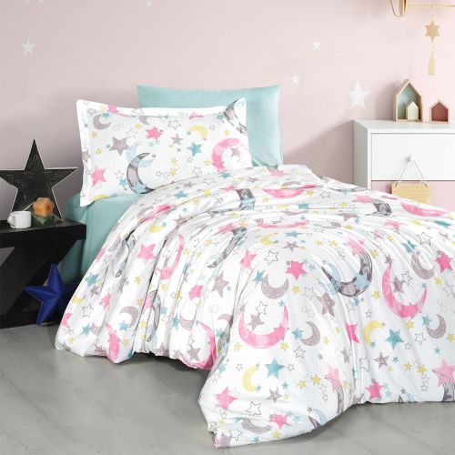 In House 6-Pieces Ranforse Cotton Comforter Cover Set For Children Queen Size 240x190 cm - Crescent Printed - 23329-v6