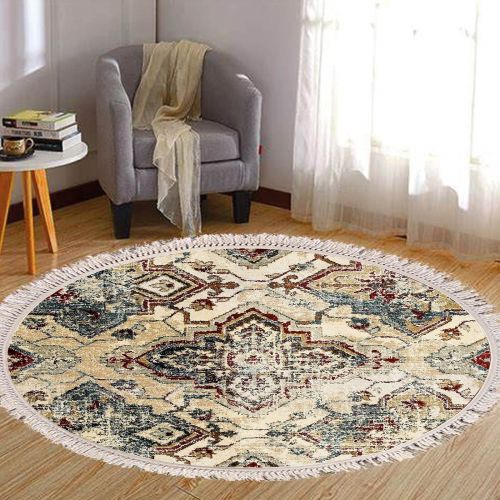 In House | Modern Design Turkish Round Decorative Carpet, Multicolor, 120x120 cm