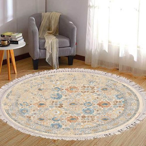 In House | Wooded Design Turkish Round Decorative Carpet, Multicolor, 120x120 cm