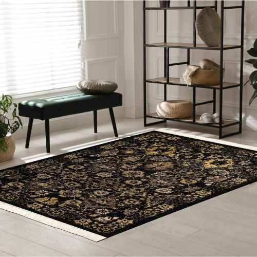 In House | Classic Design Turkish Rectangular Decorative Carpet, Black