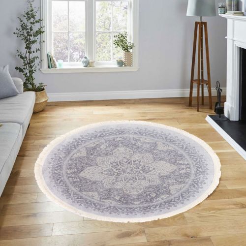 In House | Platin Classic Design Round Decorative Carpet, Grey, 120x120 cm