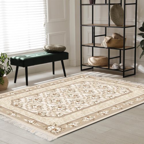 In House | Wooded Design Turkish Rectangular Decorative Carpet, Brown