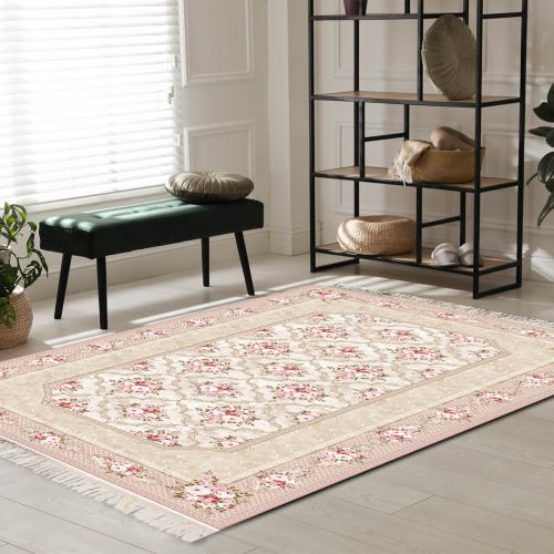 In House | Wooded Design Turkish Rectangular Decorative Carpet, Light Pink, 60x40 cm